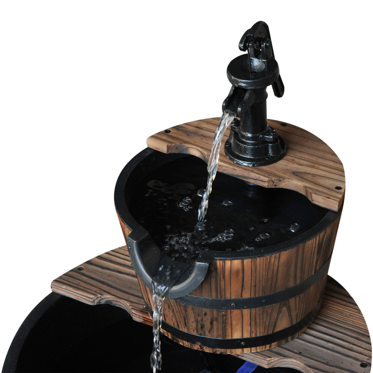 Outsunny 2-Tier Wooden Water Pump Fountain, Fir Wood & Steel