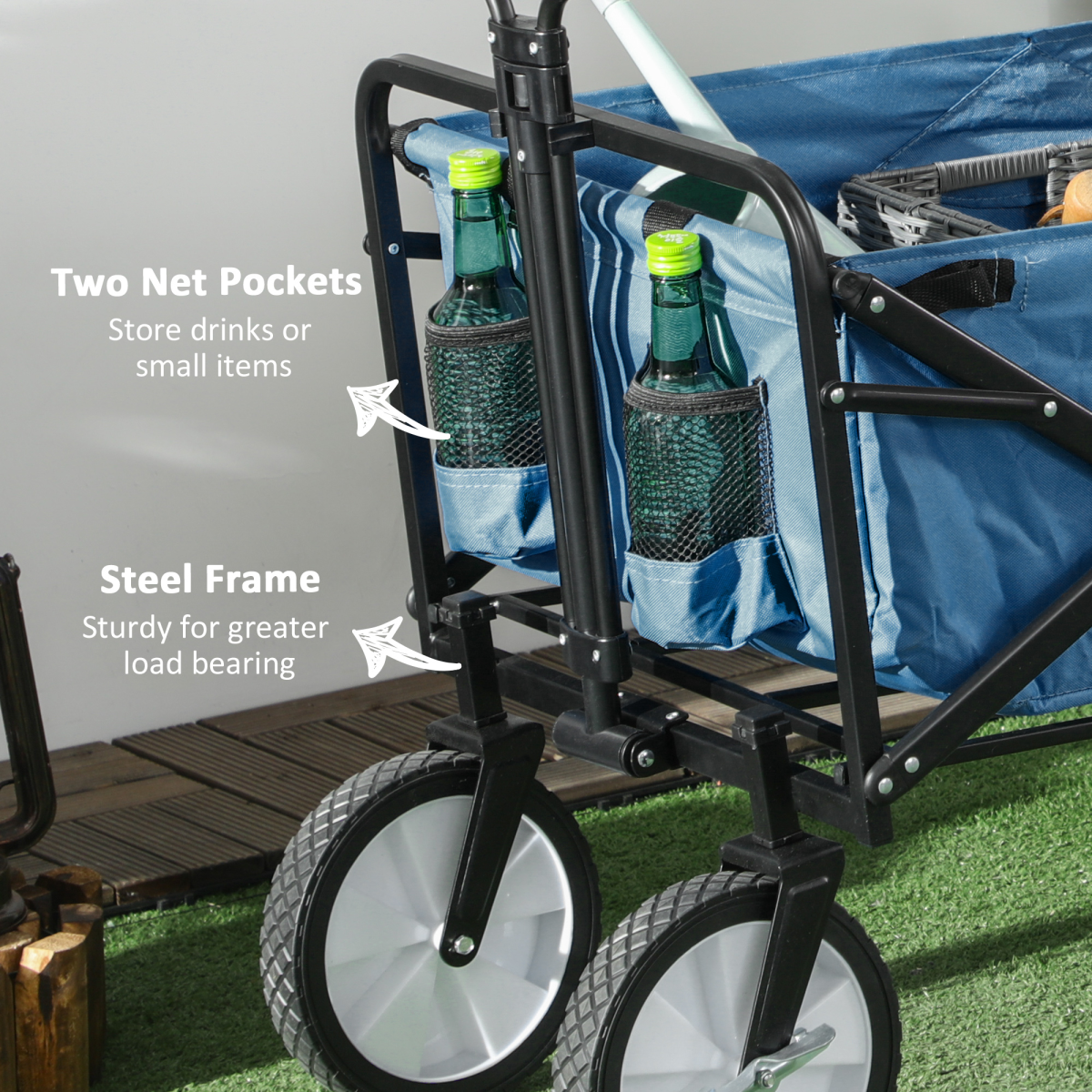 Outsunny Folding Cargo Wagon Cart for Beach & Garden, Telescopic Handle