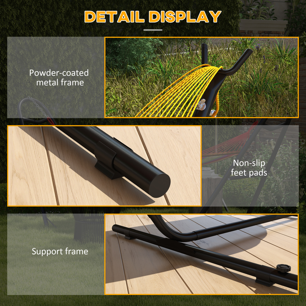Outsunny Powder-Coated Steel Hammock Stand with Side Tray, Fits Hammocks up to 280 cm, Black