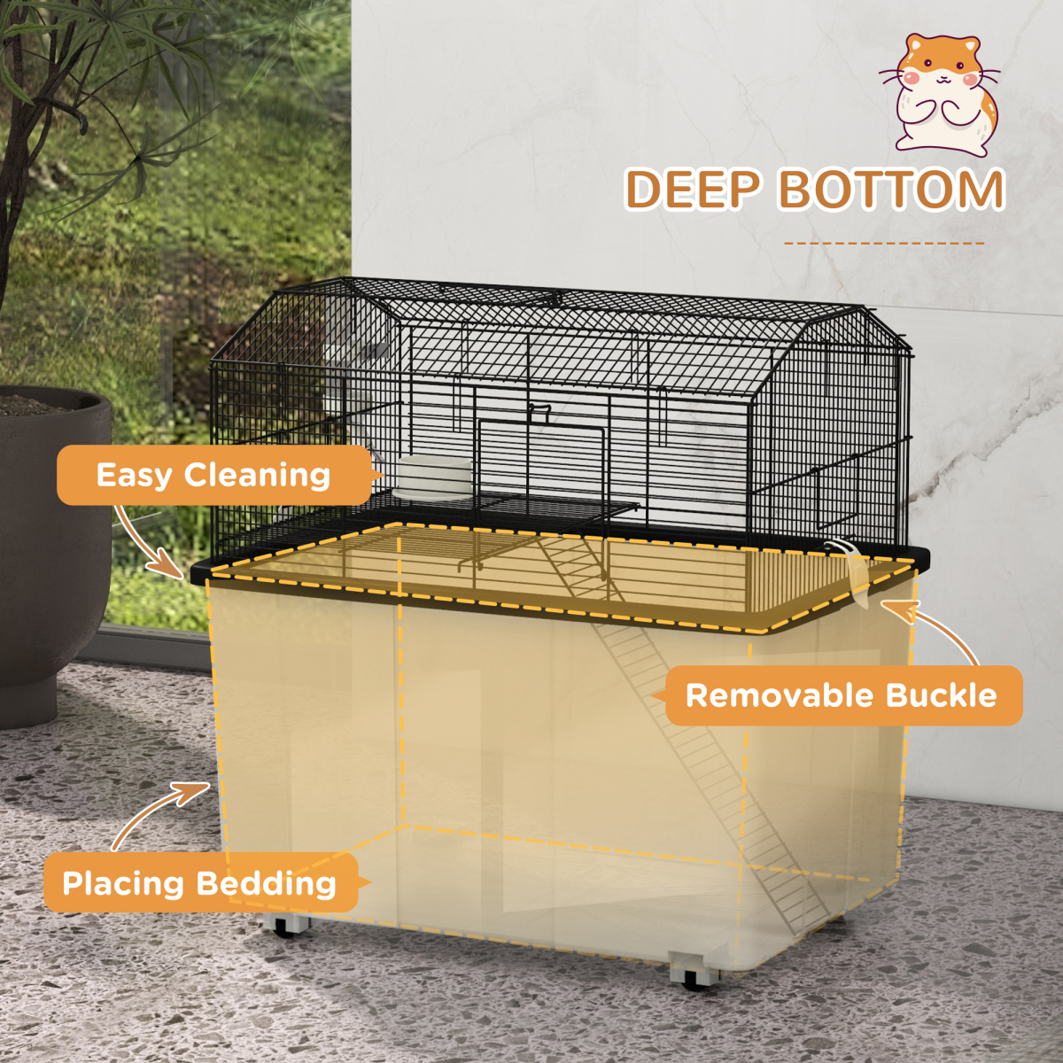 PawHut Two-Tier Hamster & Gerbil Cage with Deep Base, Ramp & Dish