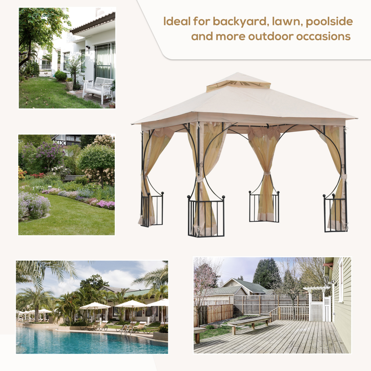 Outsunny 3m x 3m Beige Waterproof Metal Gazebo with Sides