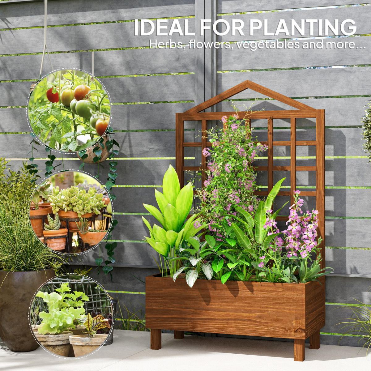 Outsunny Wooden Garden Planter Box with Trellis, Brown