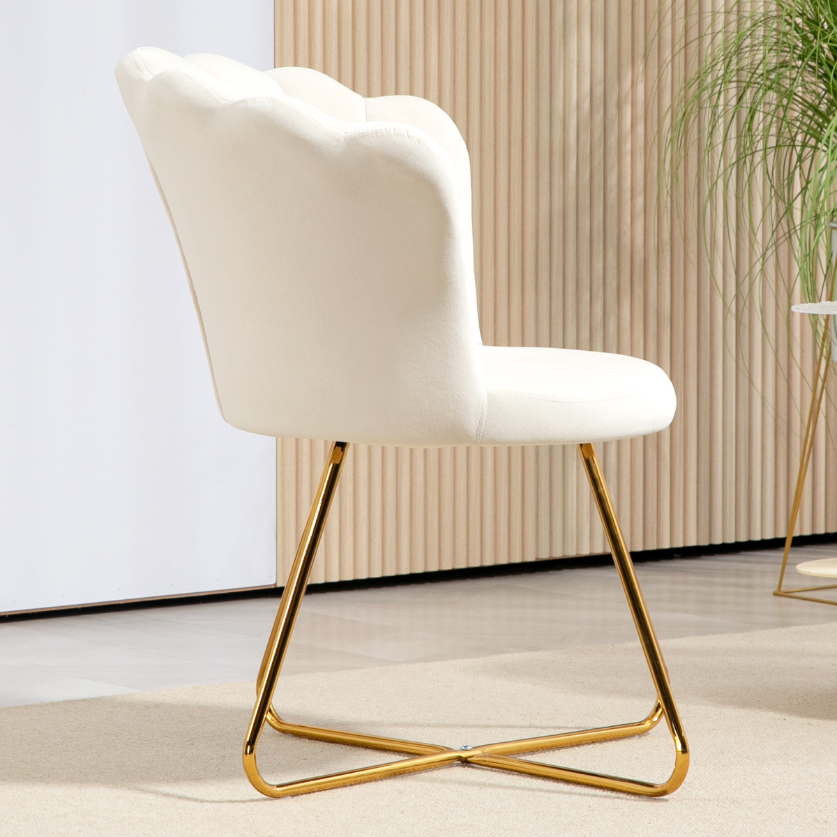 HOMCOM Velvet Accent Chair with Lotus Backrest, Steel Legs, Cream
