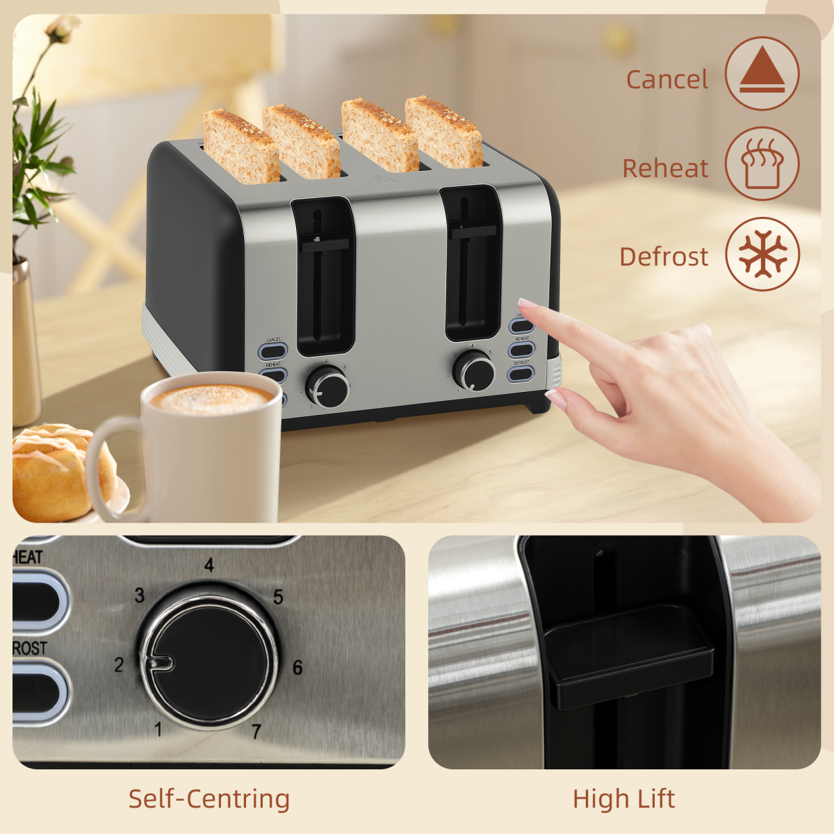HOMCOM 1.7L 3000W Quick Boil Kettle & 4-Slice Toaster Set, Black