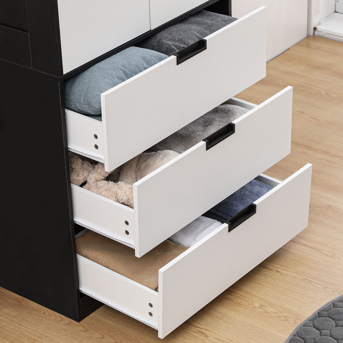 HOMCOM 2-Door White Wardrobe with 3 Drawers & Hanging Rod