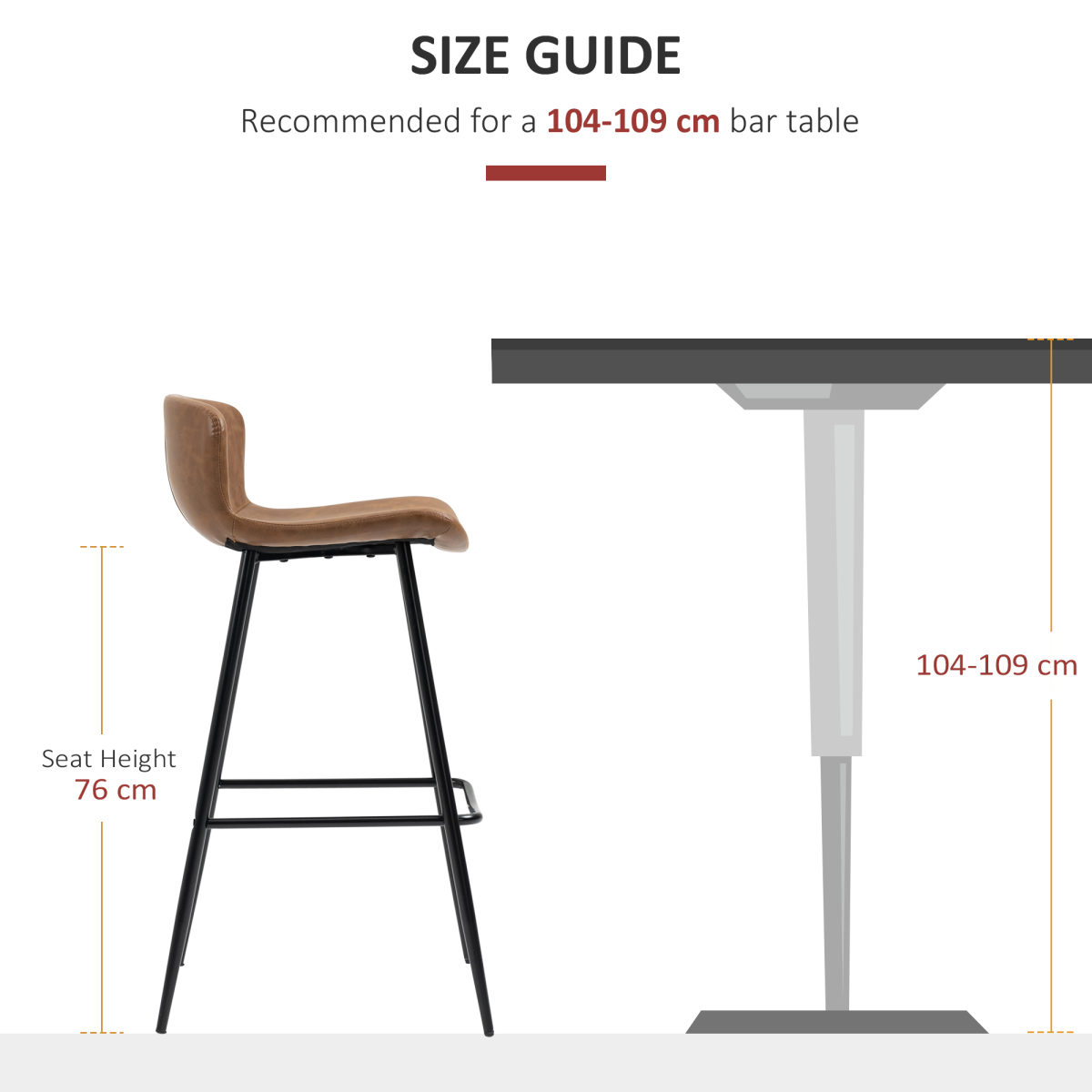 HOMCOM Set of 2 PU Leather Bar Stools with Backrest and Steel Legs