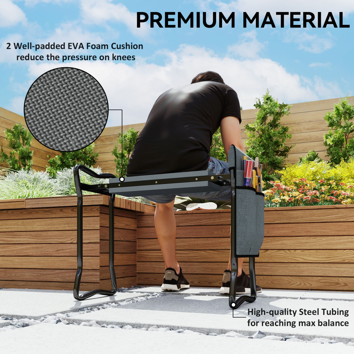 Outsunny Foldable Garden Kneeler Seat with Foam Pad & Tool Bag