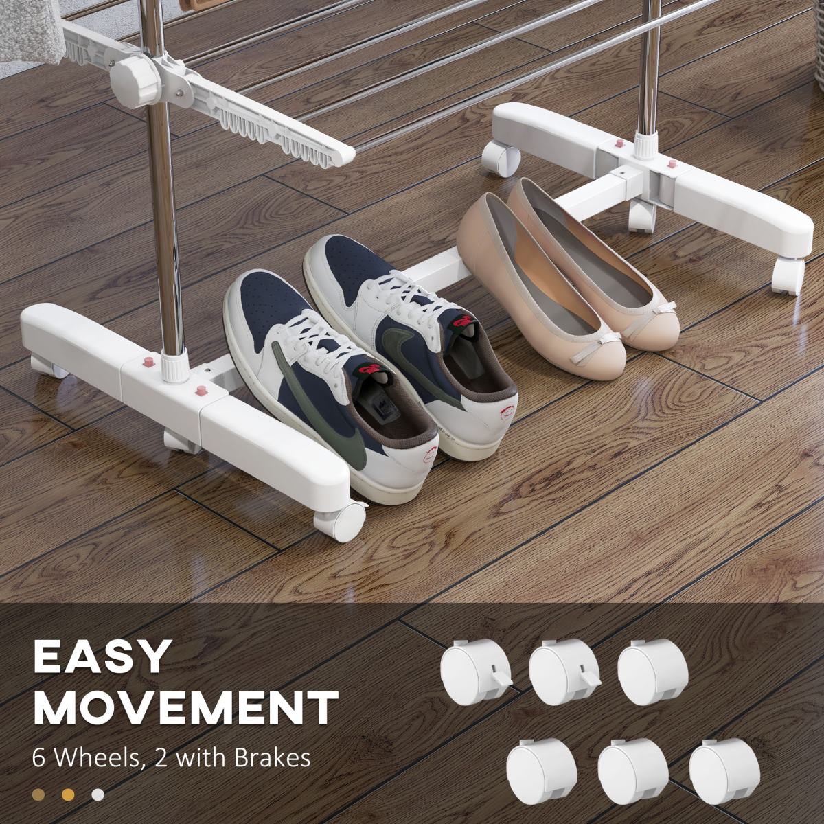 HOMCOM 4-Layer Folding Clothes Hanger Stand with Wheels, Adjustable Height, Foldable Indoor Clothes Rack