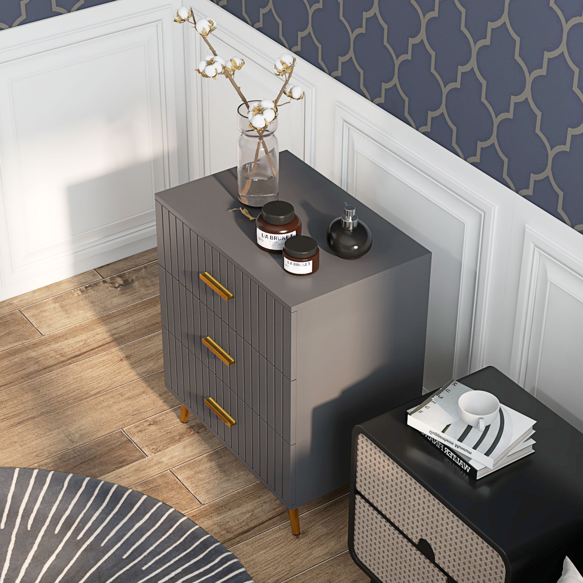 HOMCOM 3-Drawer Chest of Drawers with Aluminium Legs, Dark Grey