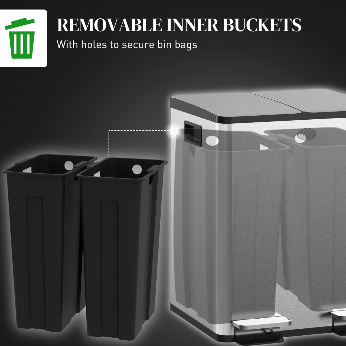 HOMCOM 2 x 20L Stainless Steel Dual Pedal Bin, Silver
