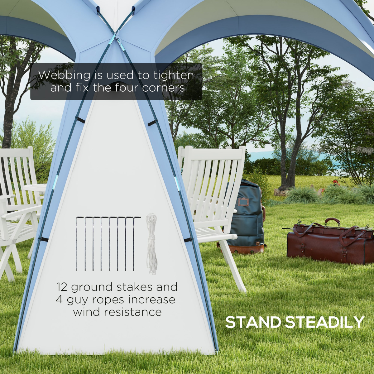 Outsunny Outdoor Gazebo Party Tent, Garden Event Shelter, White and Light Blue