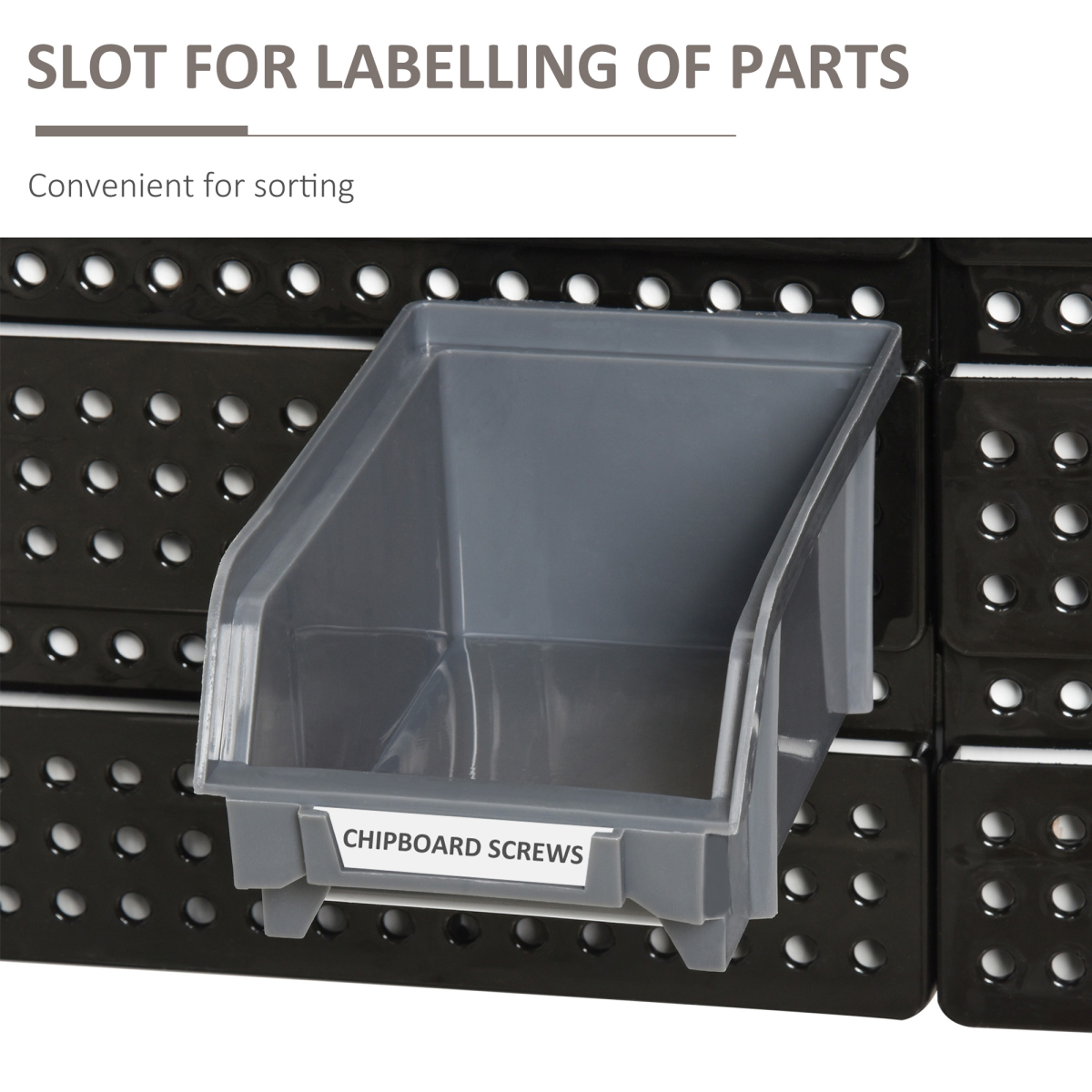 DURHAND Wall Mounted Plastic 30-Compartment Tool Hardware Organiser with Pegboard and Storage Cubbies
