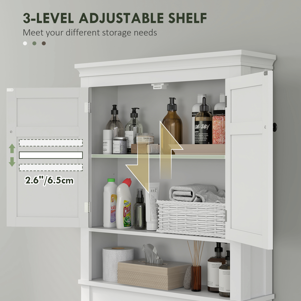 HOMCOM Freestanding 3-Tier Over Toilet Storage Cabinet, White