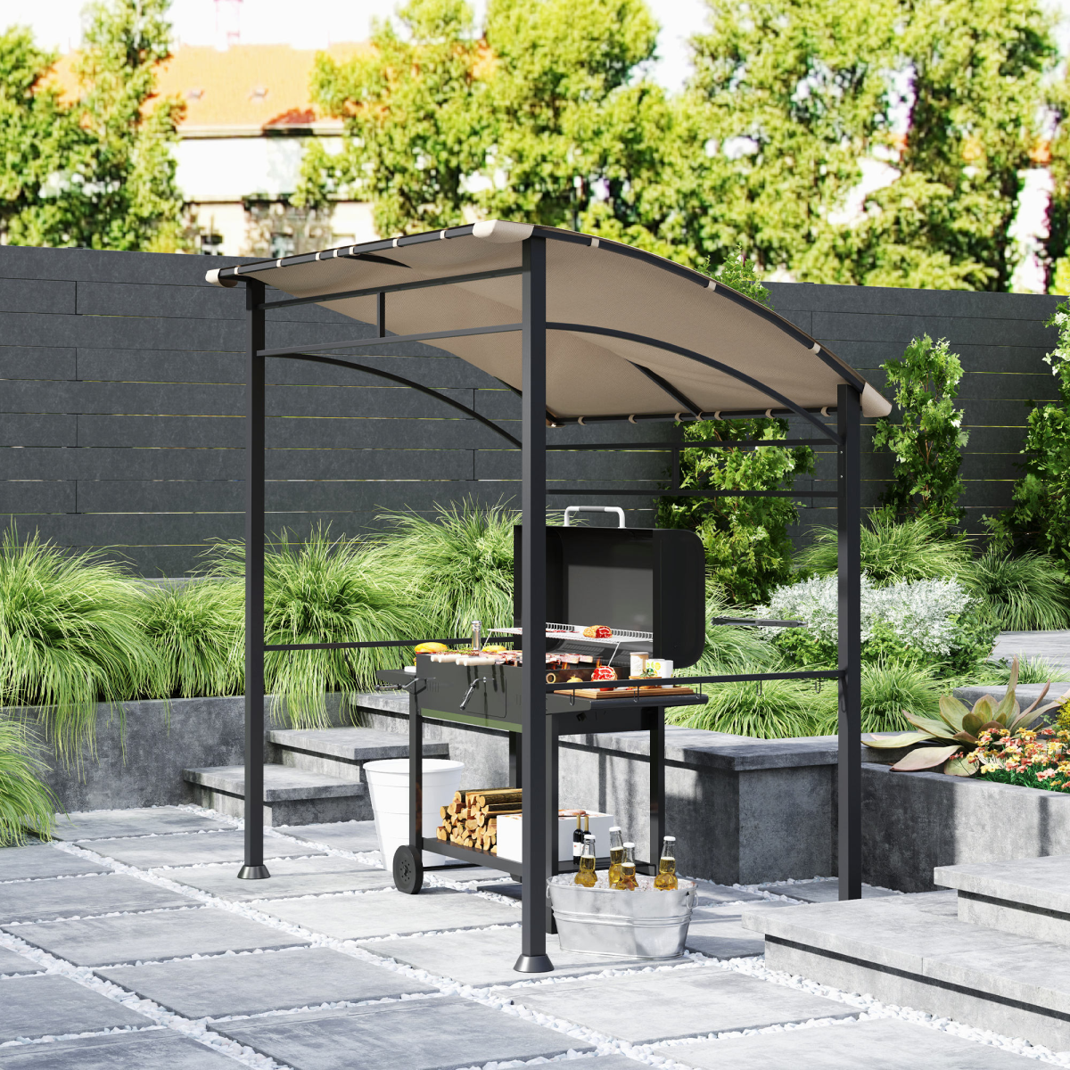 Outsunny 215 x 150cm Weather-Resistant BBQ Gazebo Canopy, Khaki