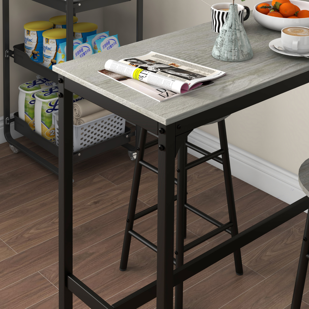 HOMCOM 3-Piece Industrial Bar Table and Stool Set, Grey