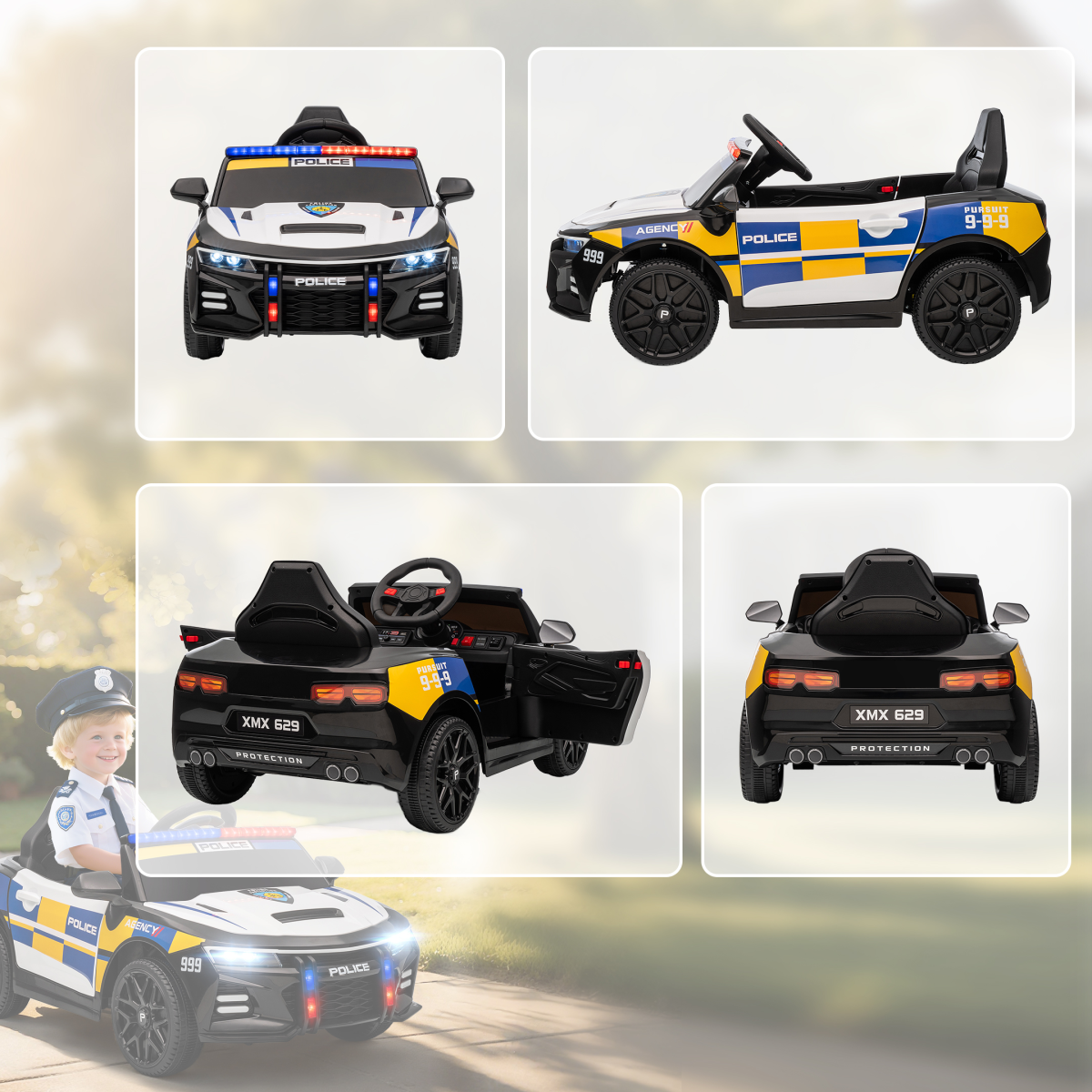 AIYAPLAY Kids 12V Electric Police Ride-On Car with Remote Control