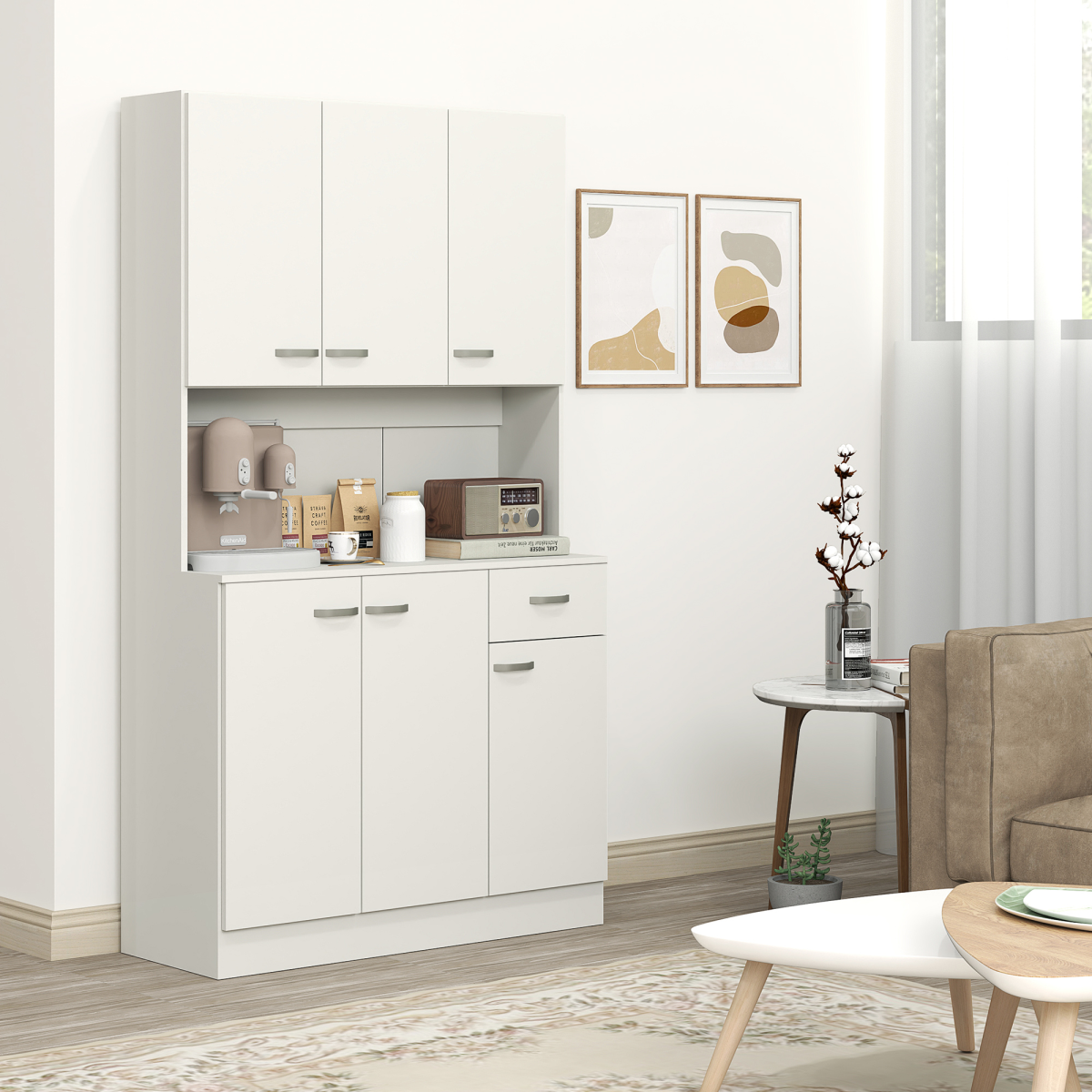 HOMCOM Freestanding Kitchen Storage Cabinet with Doors and Drawer, Cream White