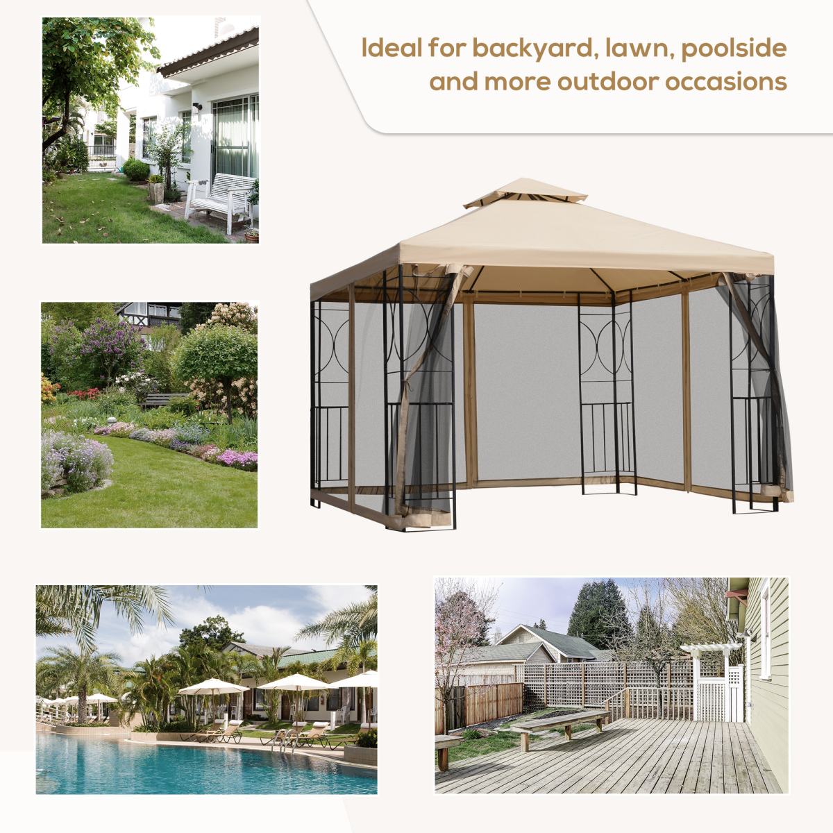 Outsunny 3x3m Outdoor Gazebo Tent with Netting, 2-Tier Roof