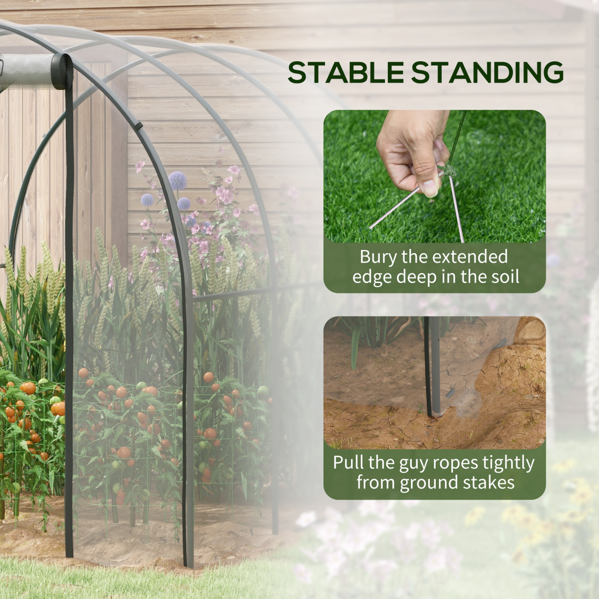 Outsunny 3 x 2 x 2m Clear Polytunnel Greenhouse with Roll-Up Door, Mesh Windows, Steel Frame