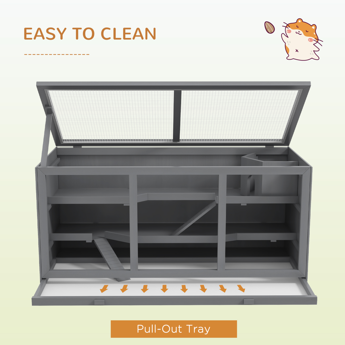 PawHut Wooden Hamster Cage with Tray, Lockable Open Top