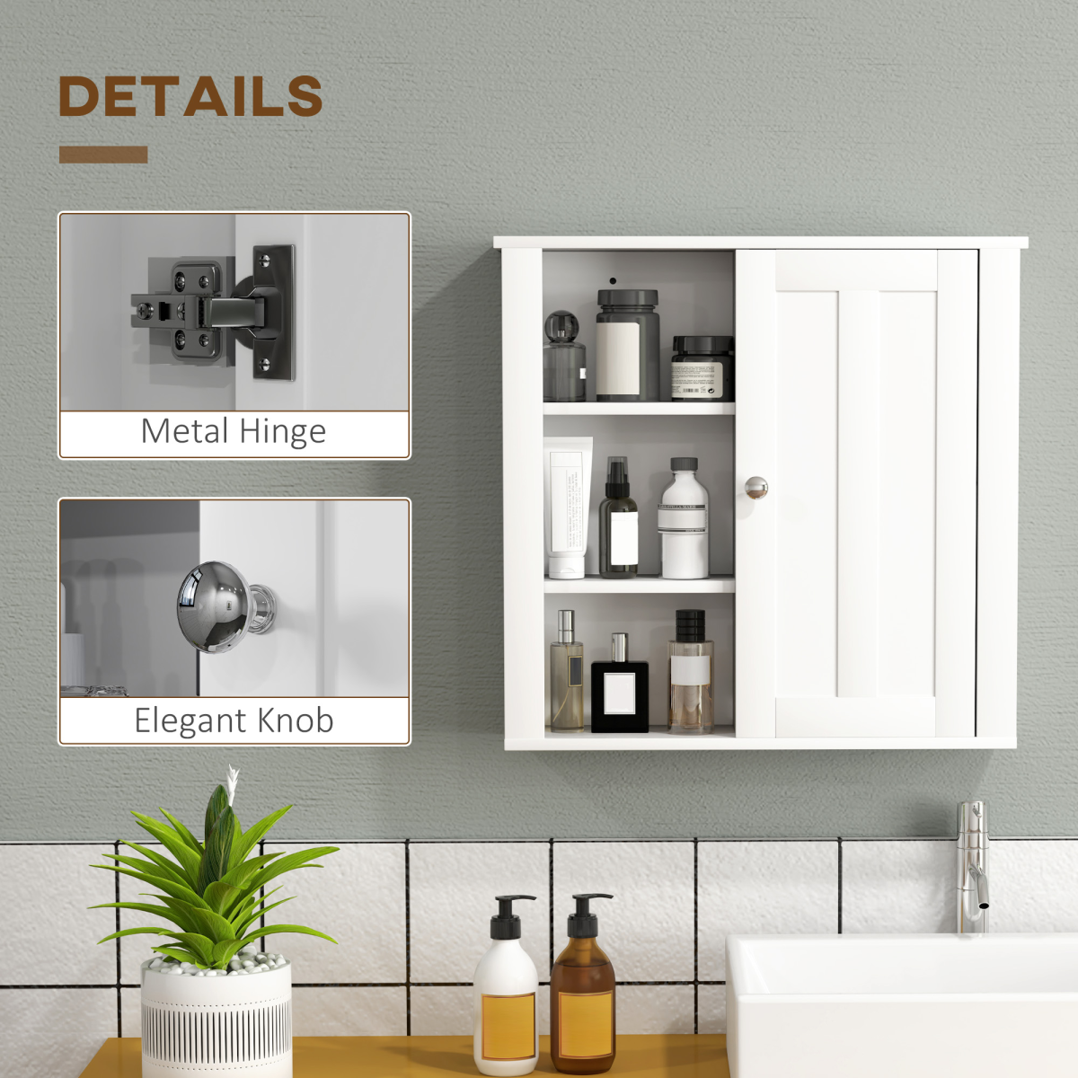 HOMCOM Wall Mounted Bathroom Cabinet with Adjustable Shelves, White