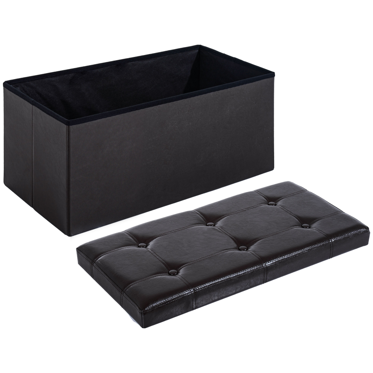 HOMCOM Folding Faux Leather Storage Cube Ottoman Bench Seat Brown