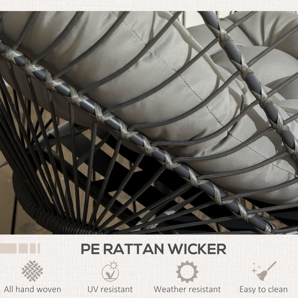 Outsunny PE Rattan Hanging Swing Chair with Thick Cushion, Foldable Basket, Patio Hanging Chair