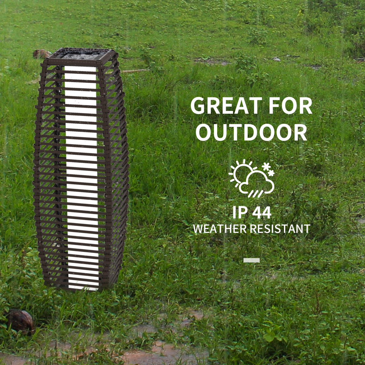 Outsunny Rattan Solar Floor Lamp with Auto On/Off LED Light for Porch and Yard, Brown