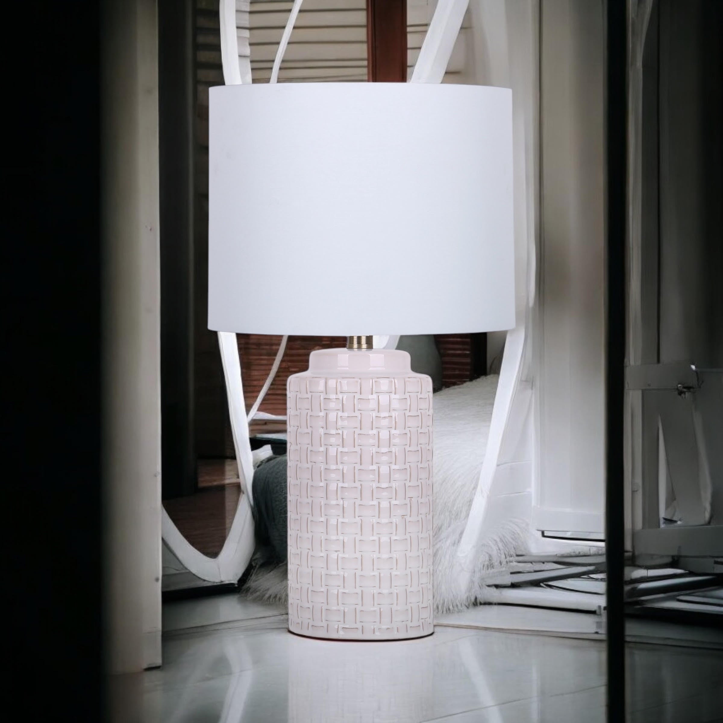 MSL 43cm Traditional Ceramic Table Lamp Base and Shade with Inline Rocker Switch, Double Insulated