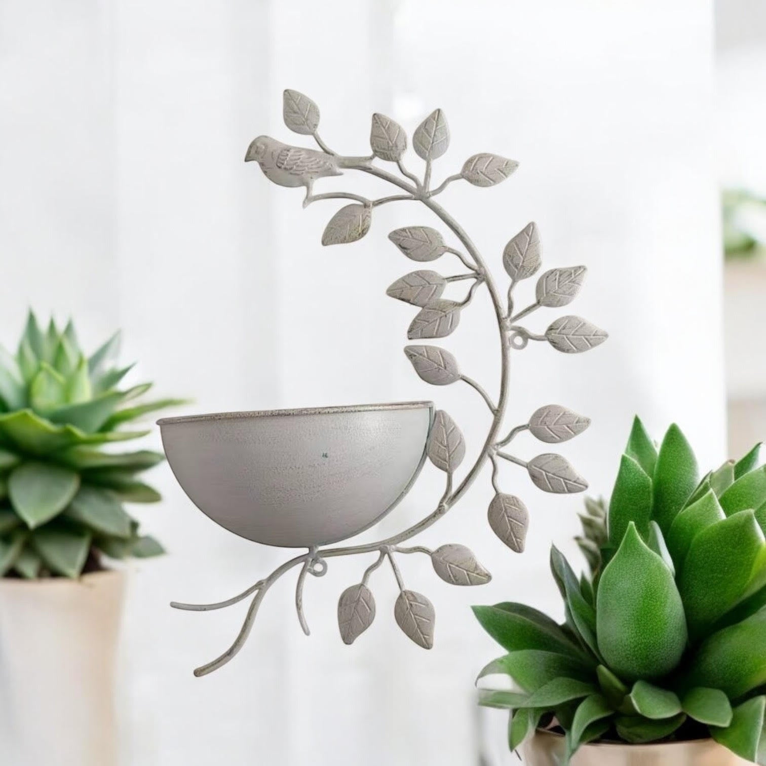 MSL 42cm Cream Metal Garden Planter Quirky Plant Pot
