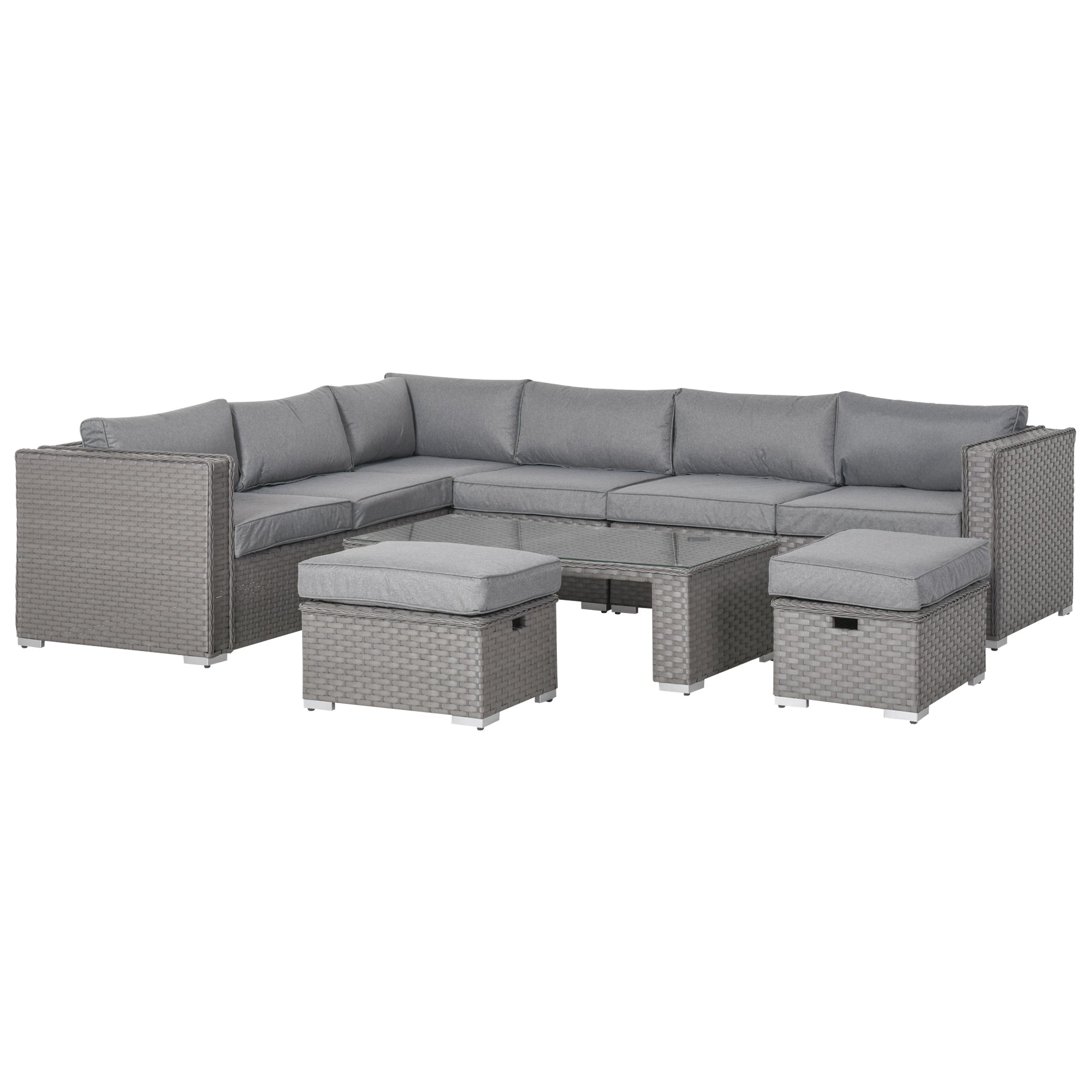 Outsunny 6-Piece Outdoor PE Rattan Corner Sofa Set, Table & Footstools - Grey