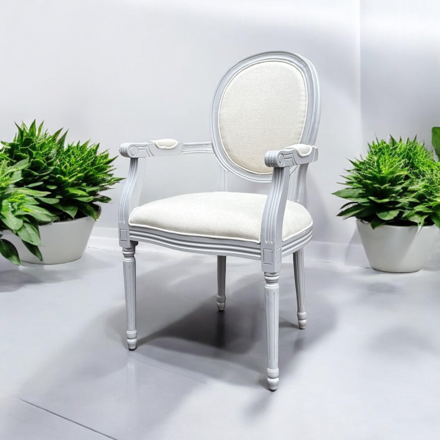 MSL 94cm Linen Fabric Louis Dining Chair with Stud Detail