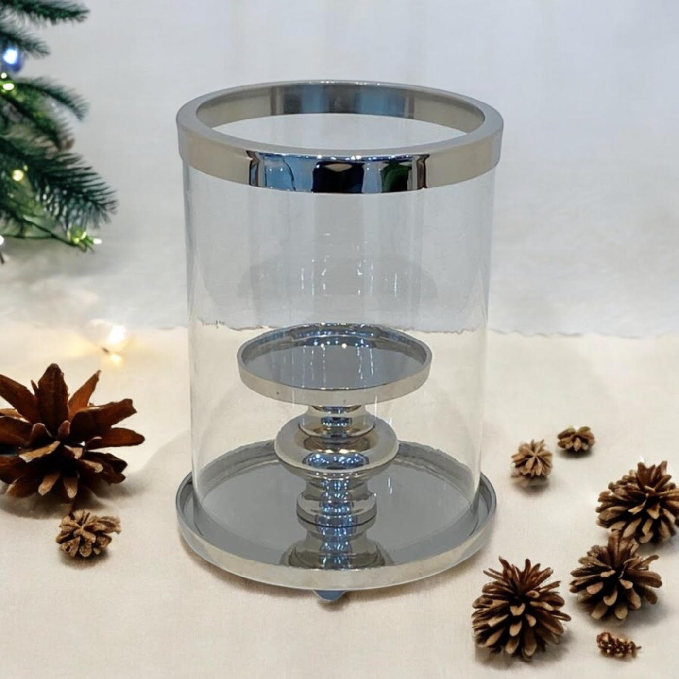 MSL 22cm Nickel Plated Hurricane Candle Holder, Distressed Finish, Hand Finished