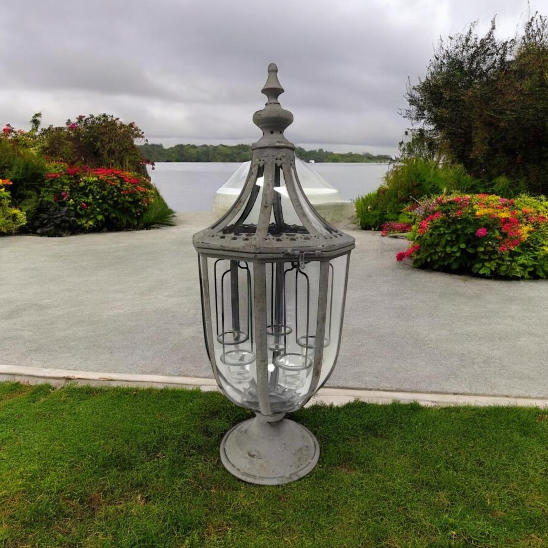 MSL 77cm Grey Hand-Finished Distressed Metal Garden Lantern with Tealight