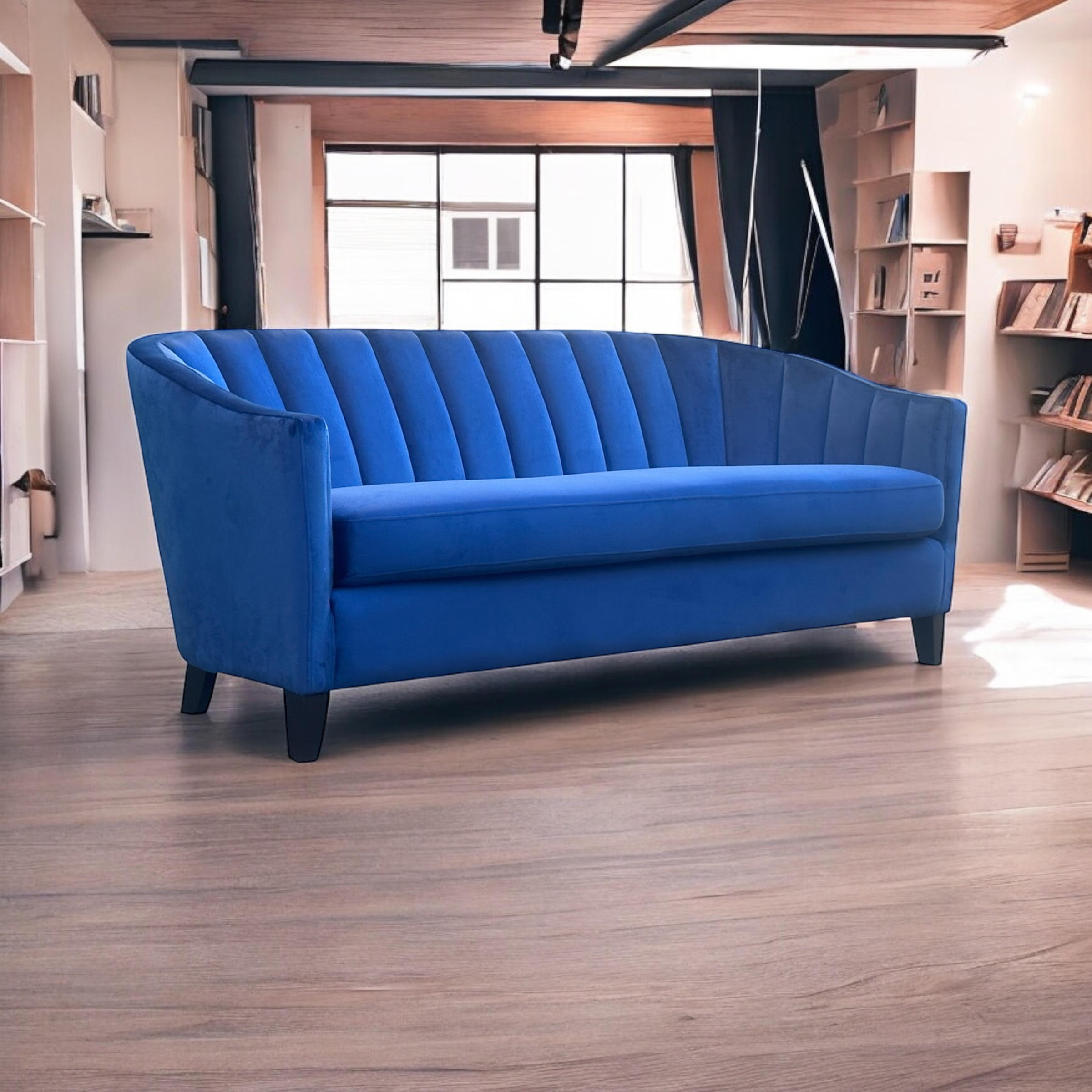 MSL 189cm 3 Seater Blue Velvet Sofa