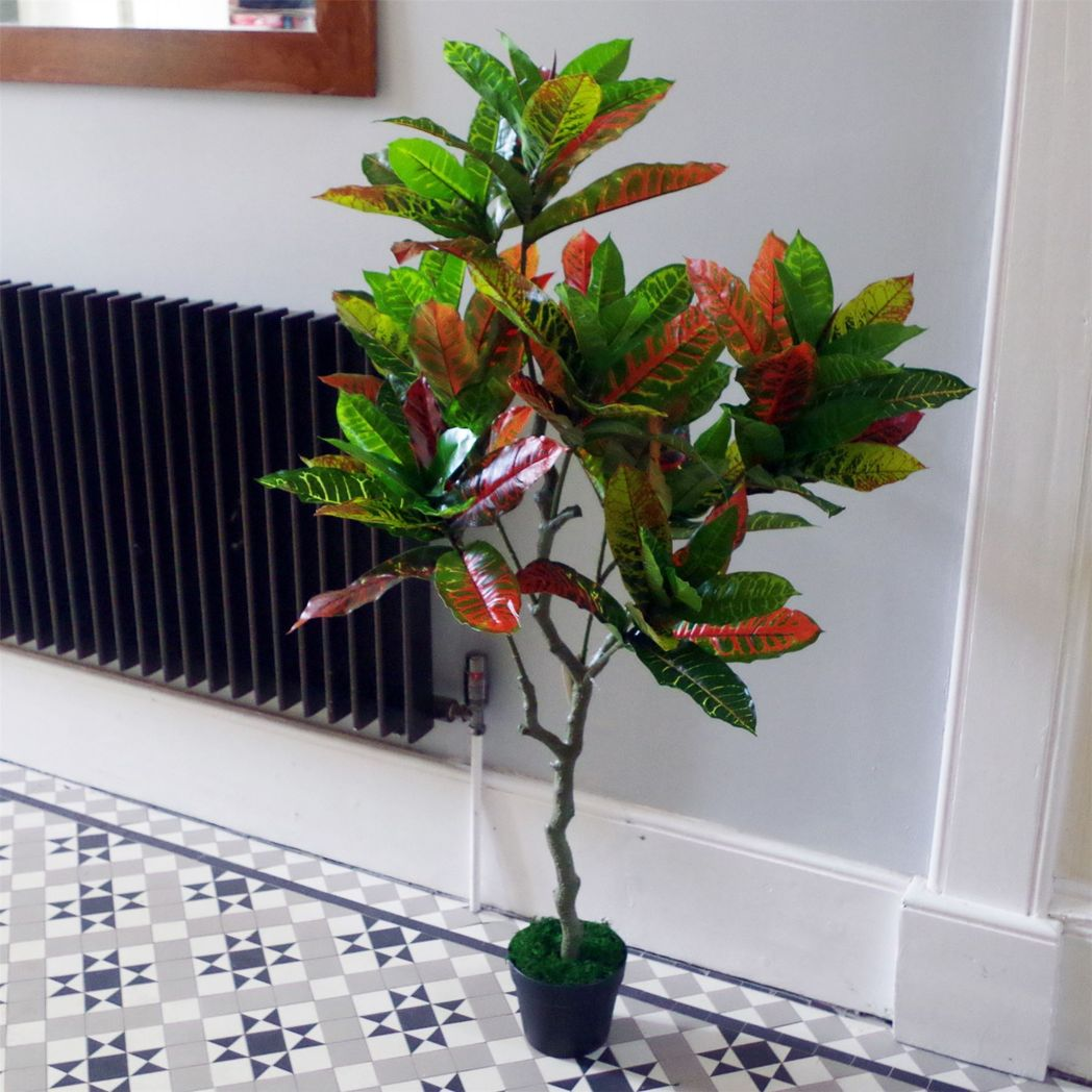 130cm Artificial Codiaeum Variegatum Tree in Plastic Pot