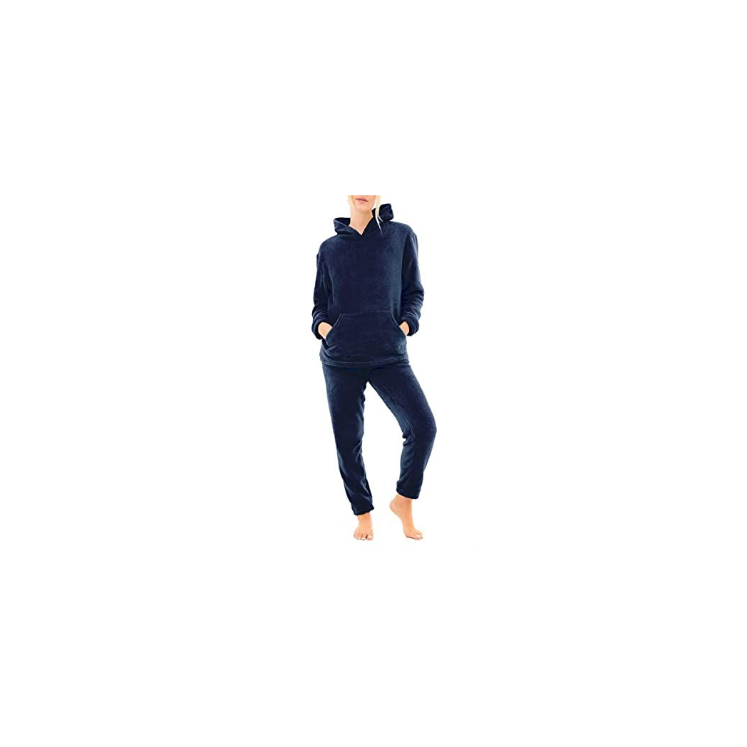 Ladies Coral Fleece Hoodie Top and Jogger Bottoms Set - Warm Cosy Relaxed Fit Loungewear