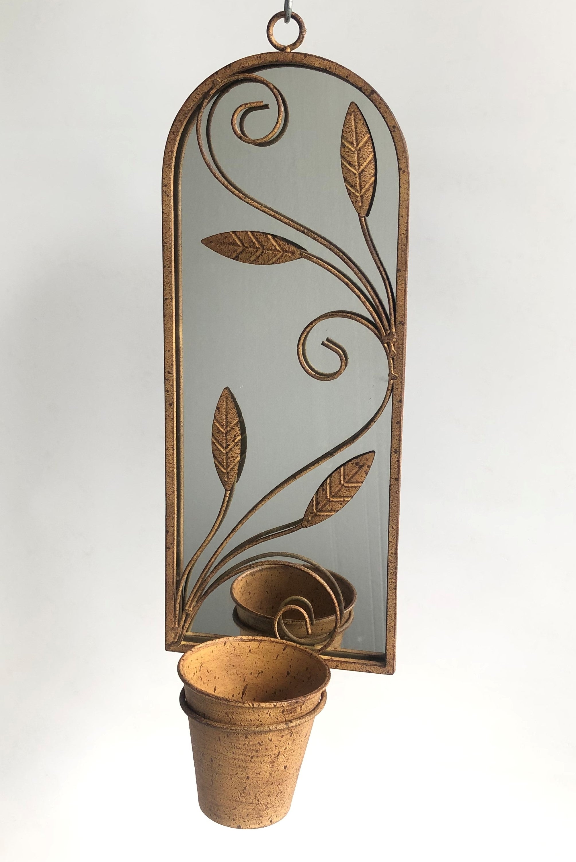 MSL 56cm Antique Finish Metal Wall Mirror with Plant Holder and Pot