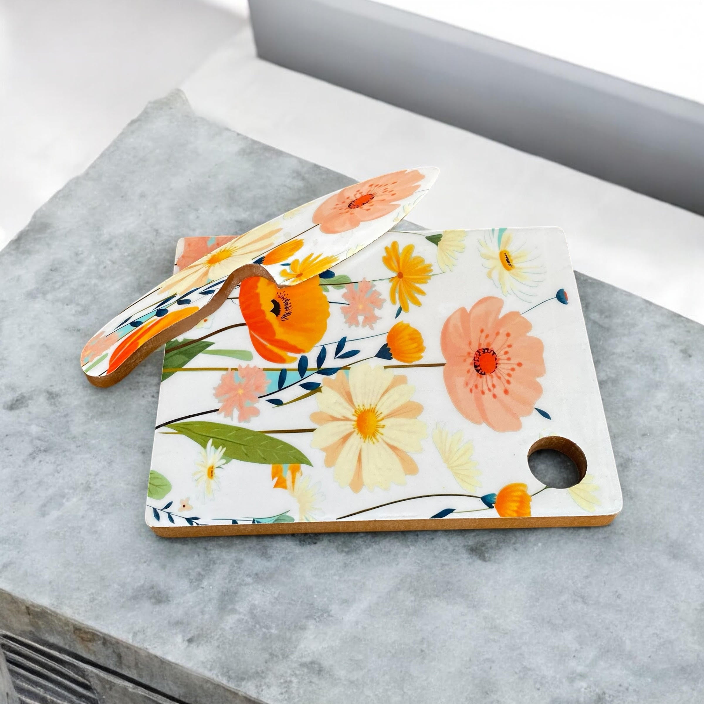 MSL 28cm MDF Chopping Board with Knife, Non-Slip Non-Stick Double-Sided Board