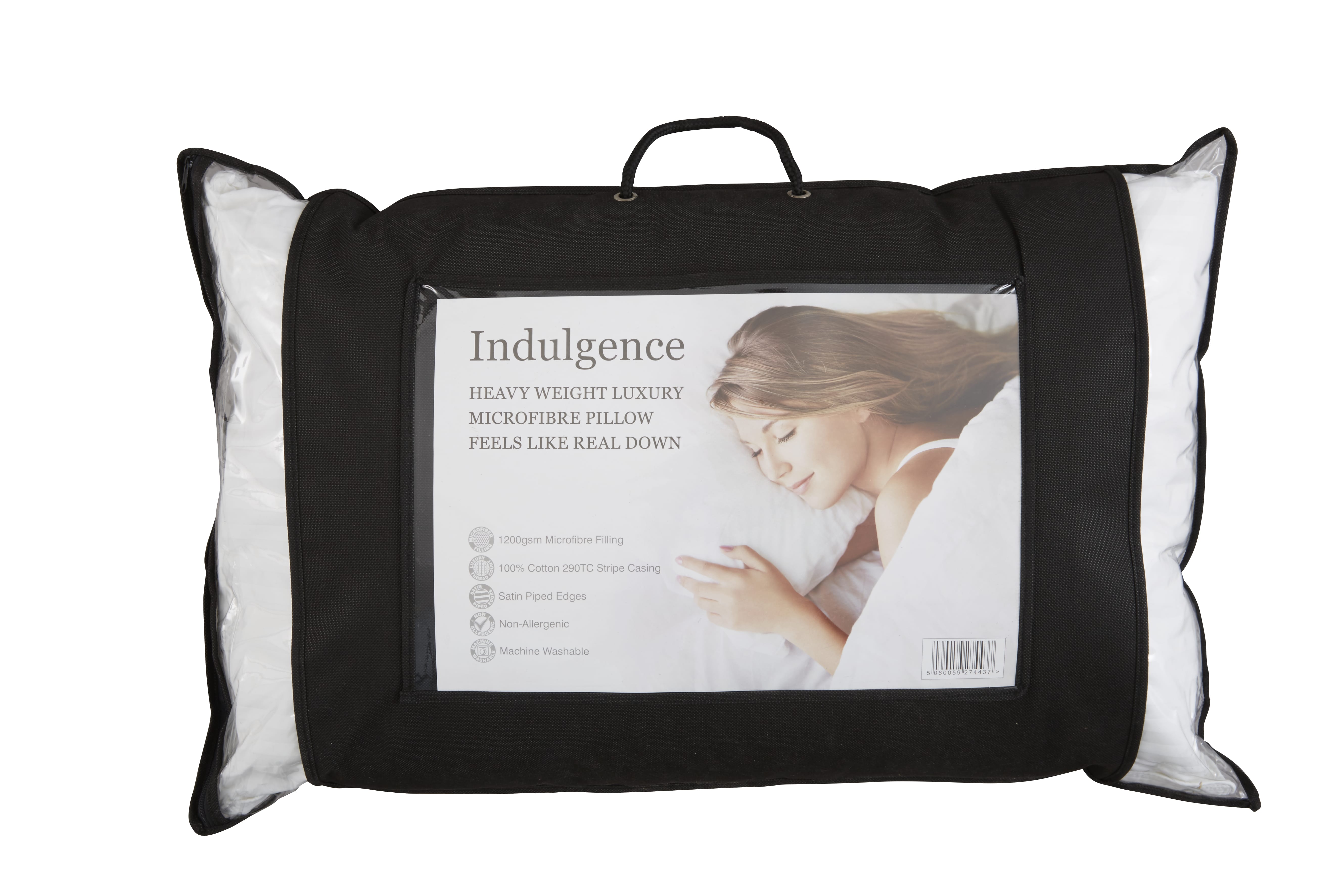 Indulgence 1200g Microfibre Luxury Pillow with 233 Thread Count Cotton Satin Stripe Case