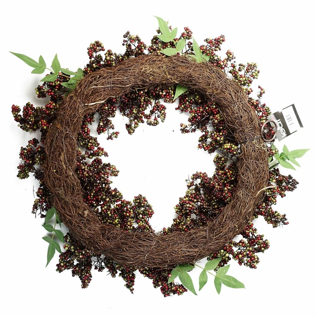 Leaf 55cm Artificial Black and Red Berry Hanging Wreath