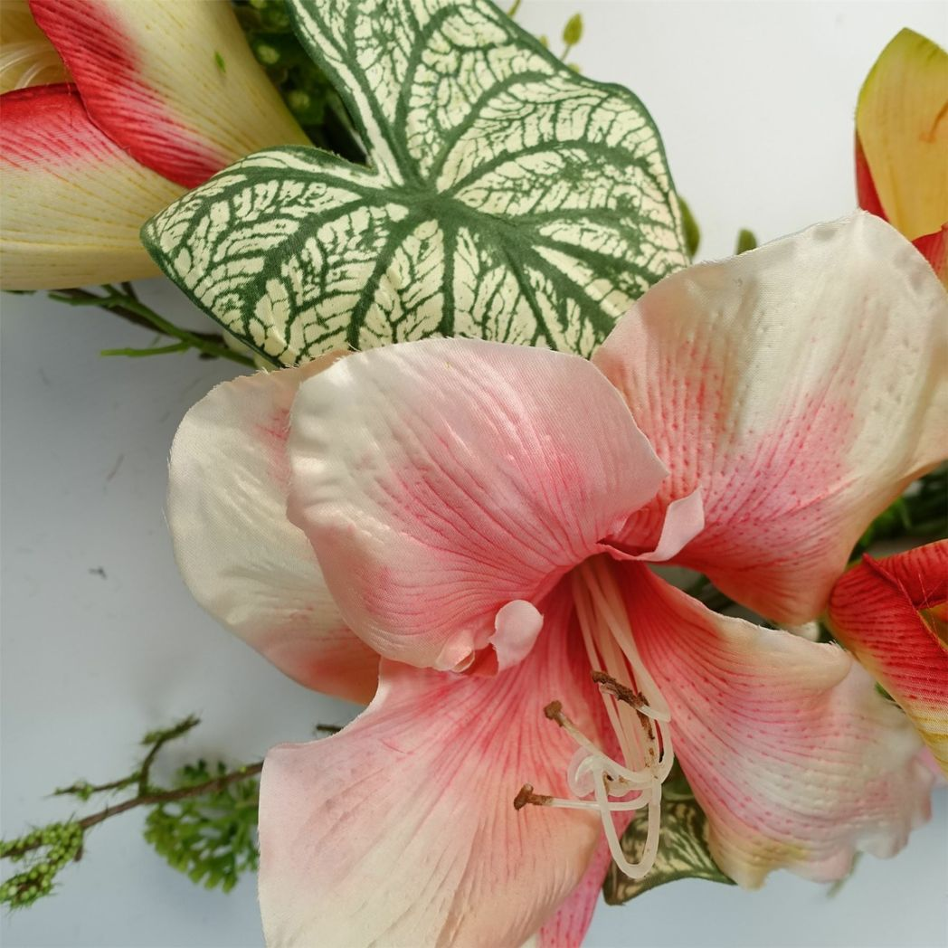Leaf 60cm Artificial Pink Blossom Flower Wreath, Large Luxury Floristry Wreath for Doors