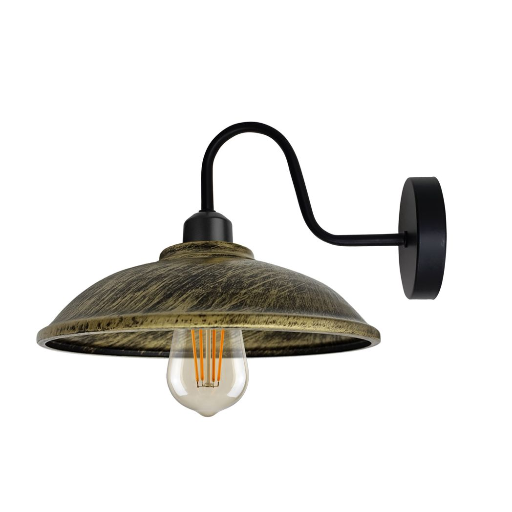 Vintage Brass Wall Sconce, E27 Hemisphere Shade, Metal Fixture