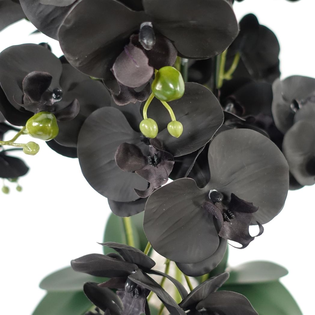 Leaf 60cm Artificial Orchid in Black and Gold Ceramic Planter