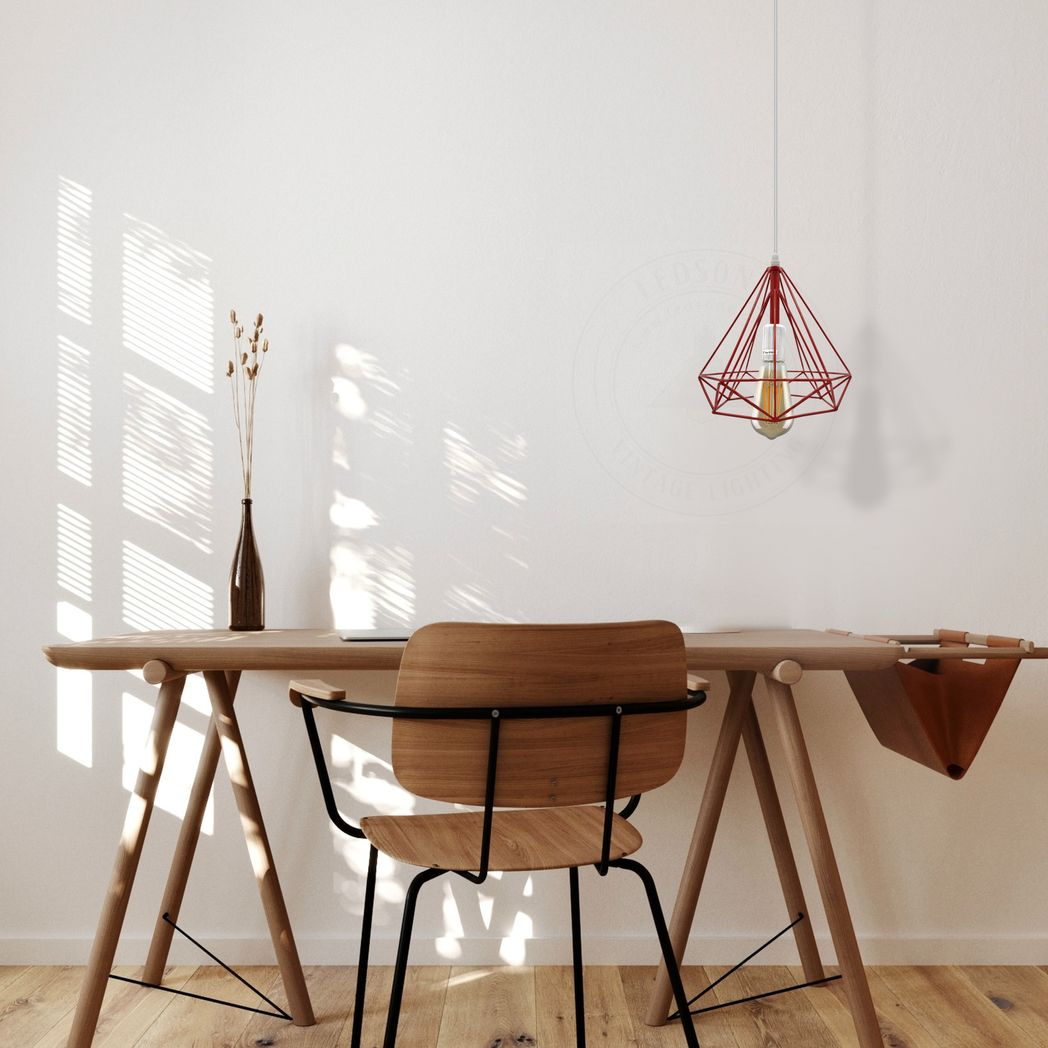 Single Red Vintage Industrial E27 Ceiling Hanging Light Cage Shade Loft Style Metal Ceiling Pendant Lamp