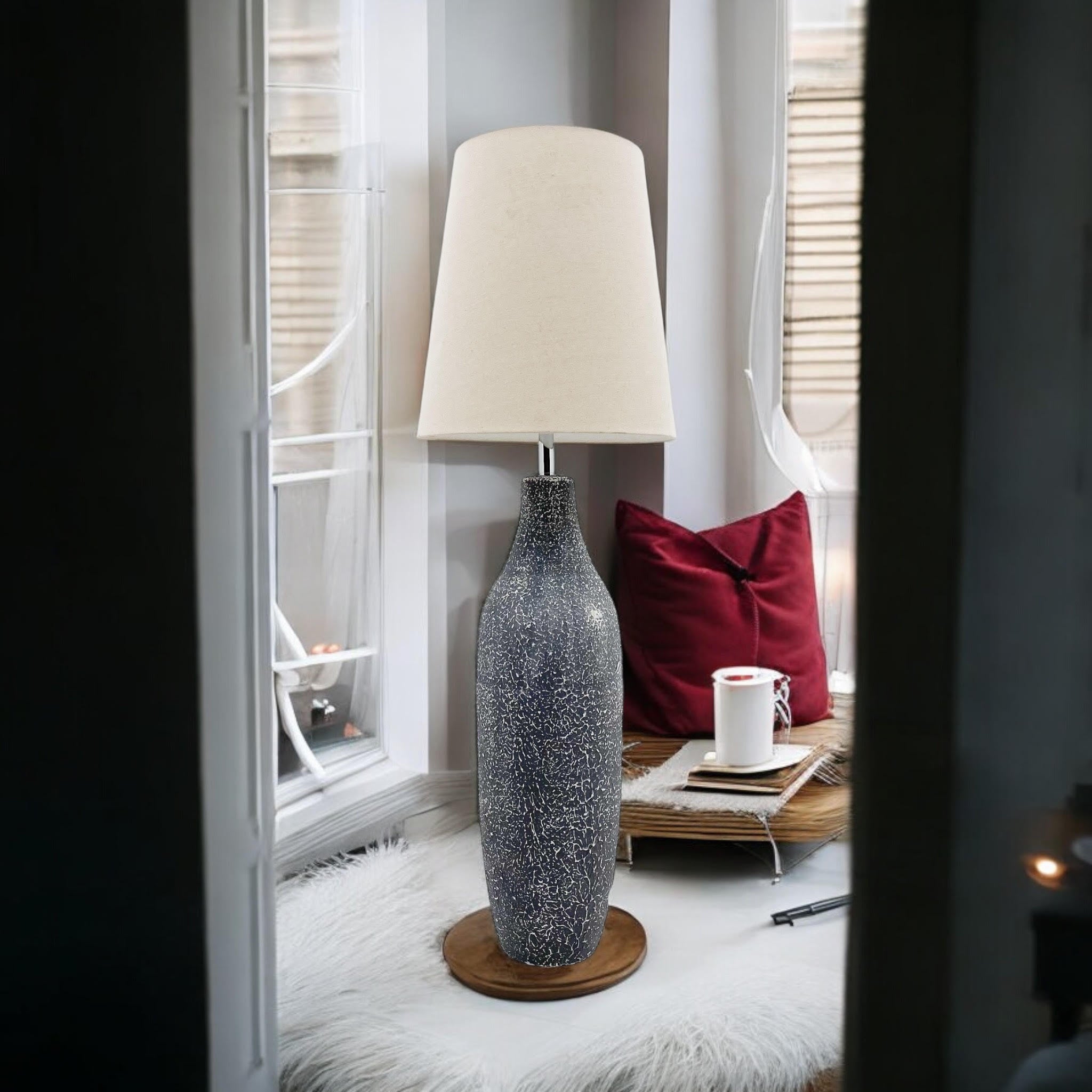 MSL 101cm Traditional Slim Ceramic Table Lamp with Shade and Inline Rocker Switch