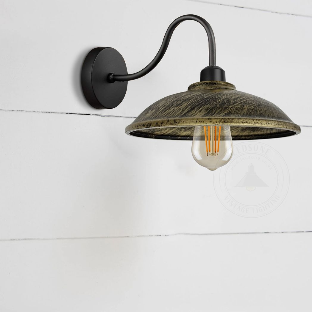 Vintage Brass Wall Sconce, E27 Hemisphere Shade, Metal Fixture