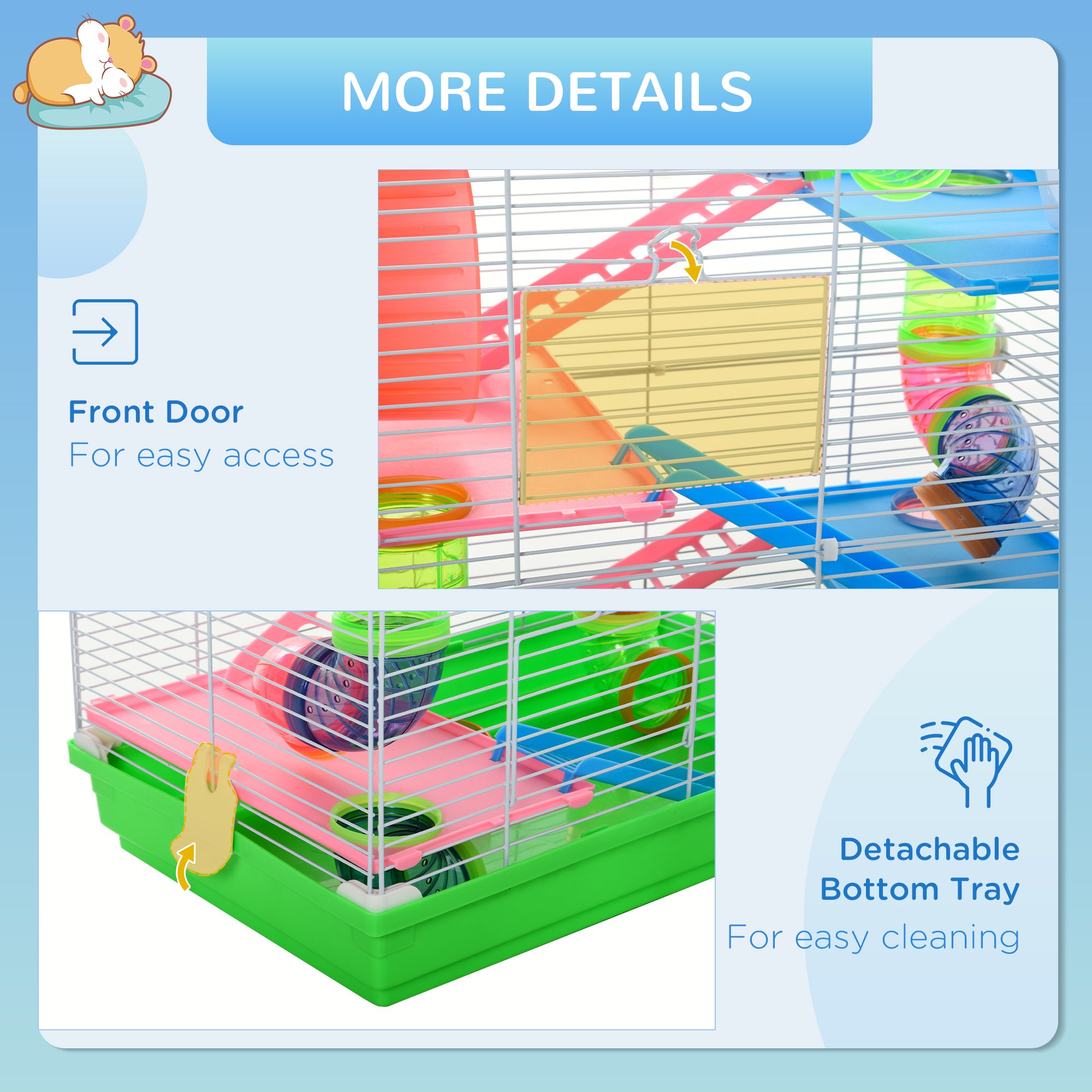 5 Tier Small Animal Cage Habitat with Platforms, Tunnel, Exercise Wheel, Food Dish, Water Bottle, Carry Handle