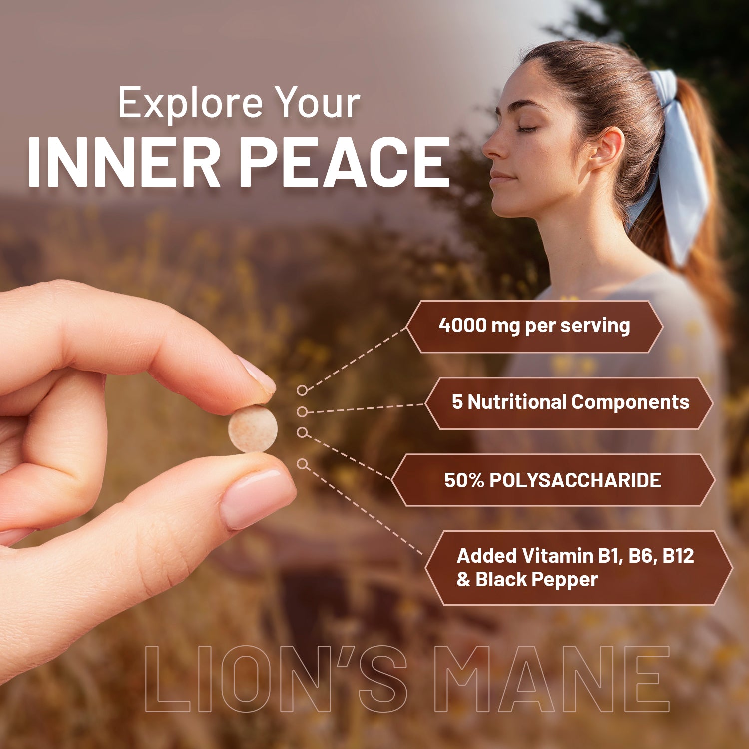 Prowise Healthcare Lion’s Mane Mushroom Supplement 4000mg, 15:1 Extract with Vitamin B1, B6, B12 & Black Pepper