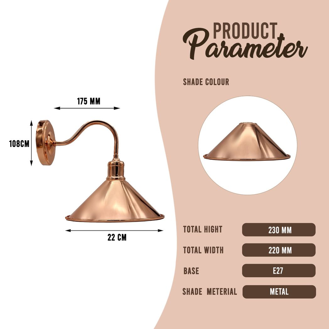 Rose Gold Vintage Retro Metal Wall Light, E27 Socket
